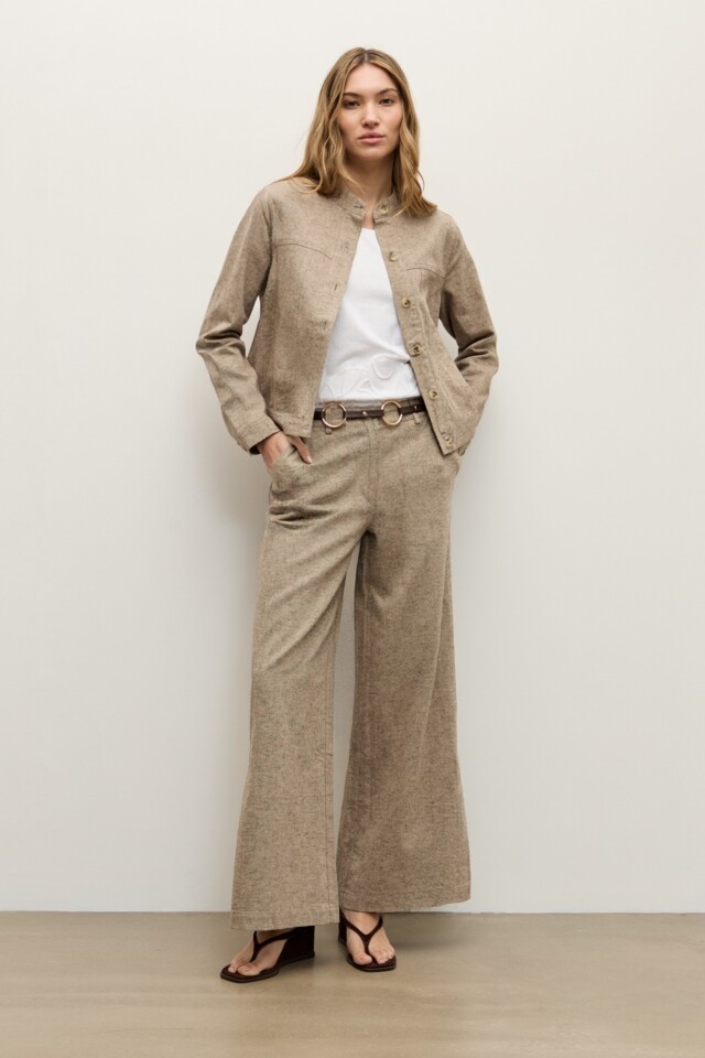 Chaqueta lino con botones chocolate melange