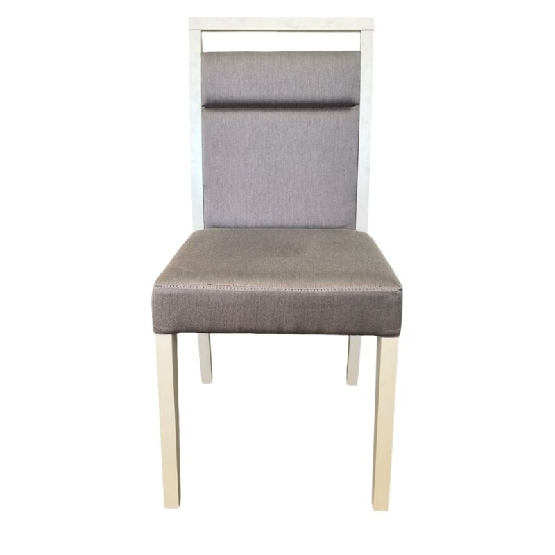 SILLA EN MADERA LACA BLANCA - TAPIZADA TELA GRIS SILLA EN MADERA LACA BLANCA - TAPIZADA TELA GRIS