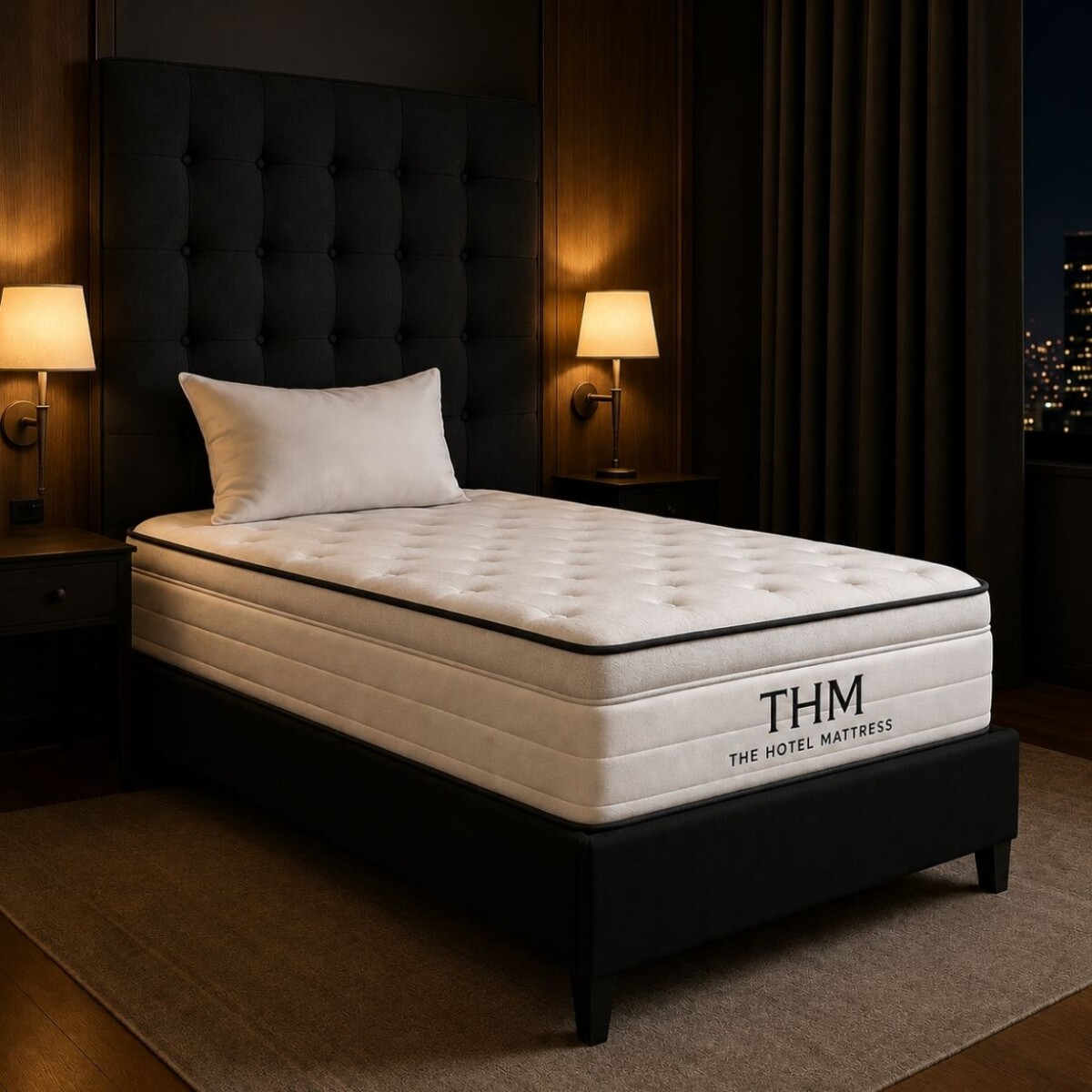 Sommier 1 Plaza HAMPTONS Rhodium 90X190 - Negro 