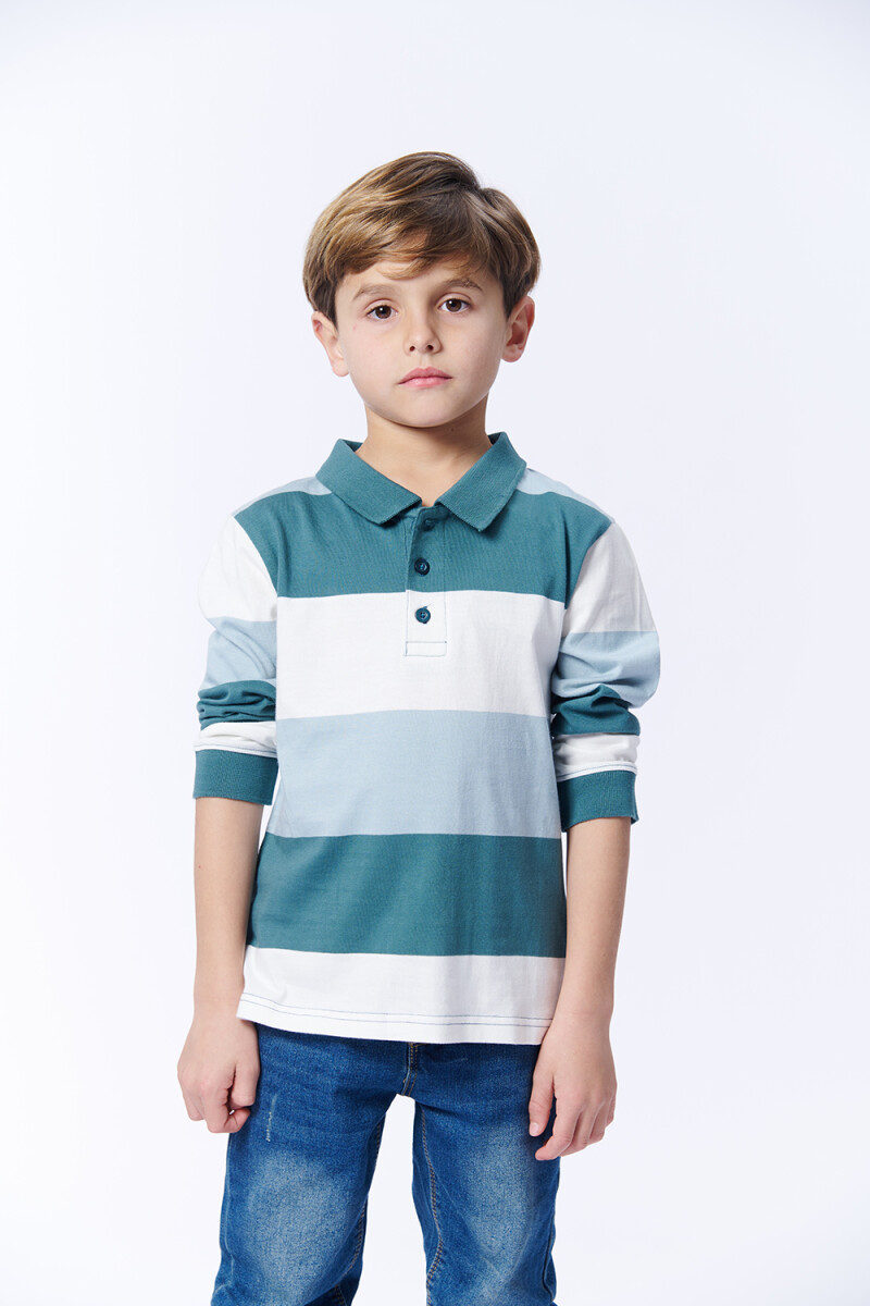REMERA Manga larga POLO RAYAS - Verde, Celestes Y Crudo 
