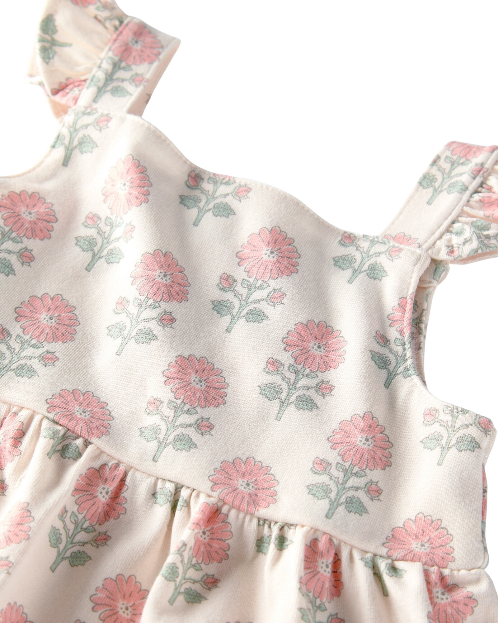 Vestido de algodón orgánico, escalonado, diseño floral Sin color