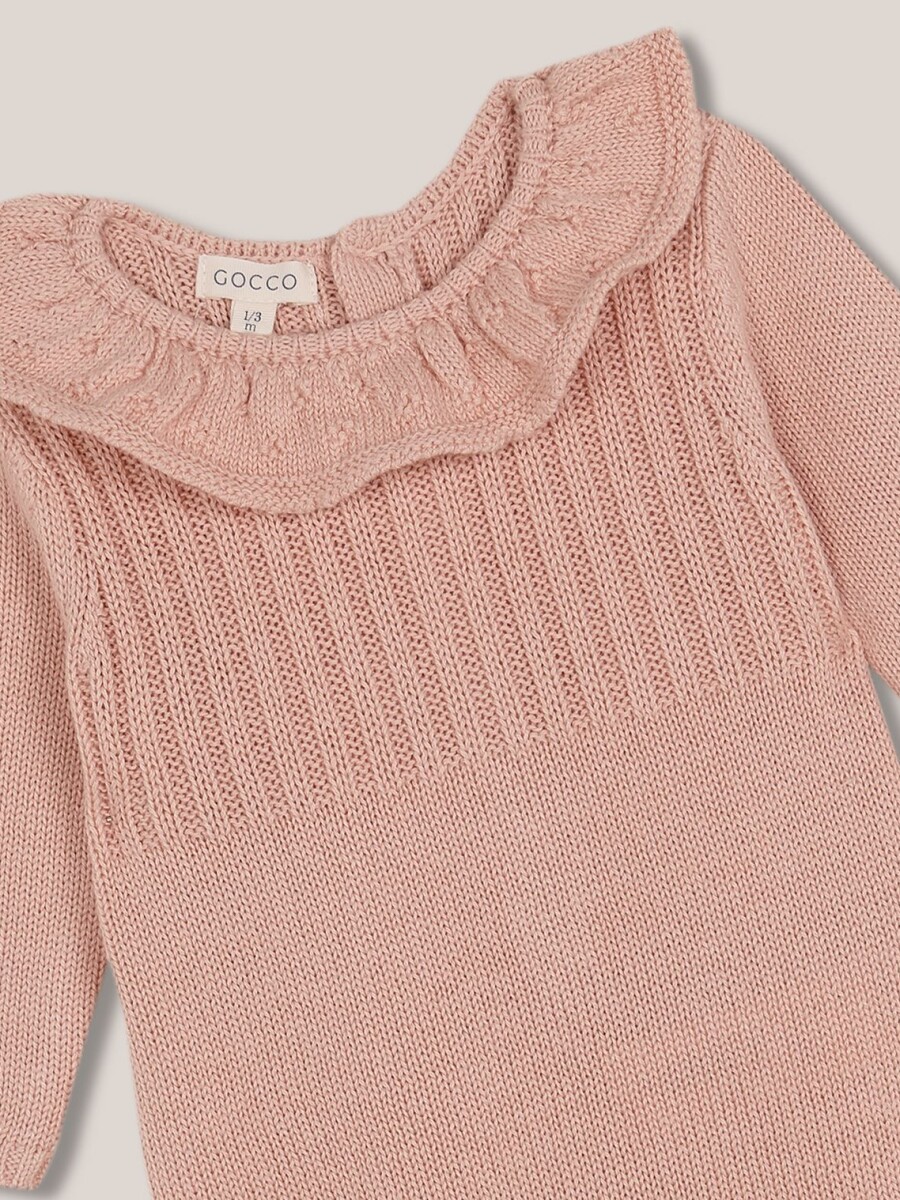 Pelele Con Cuello Volante Con Calados Rosa