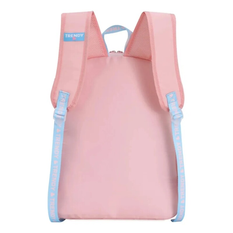 Mochila Escolar Trendy Con Porta Botellas Y Llavero Para Uso Infantil Diario Rosa