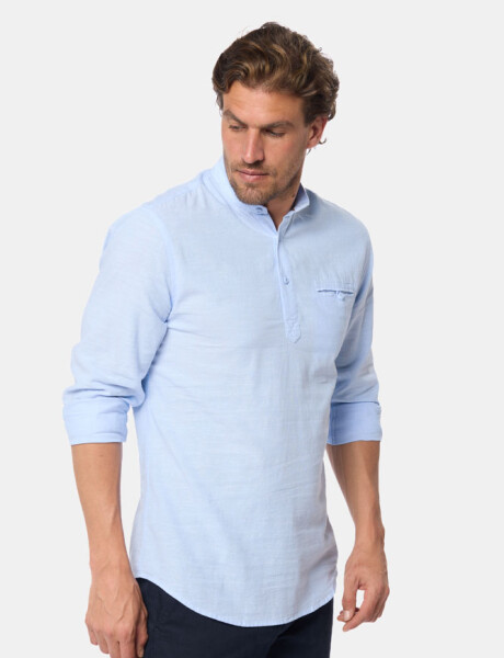 CAMISA DE LINO CUELLO MAO Celeste