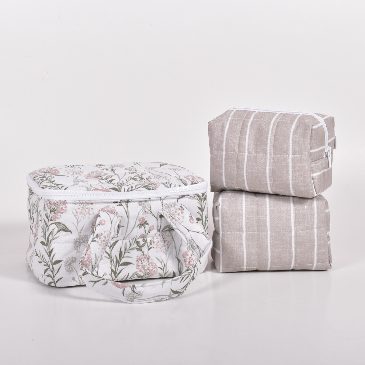 Set X3 Necessaires Quinn Col. Ava - Flores Rosa 