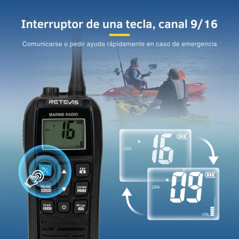 Radio Marino VHF Retevis RM22 6W IP67 Flotante NOAA 88 Canales Radio Marino VHF Retevis RM22 6W IP67 Flotante NOAA 88 Canales