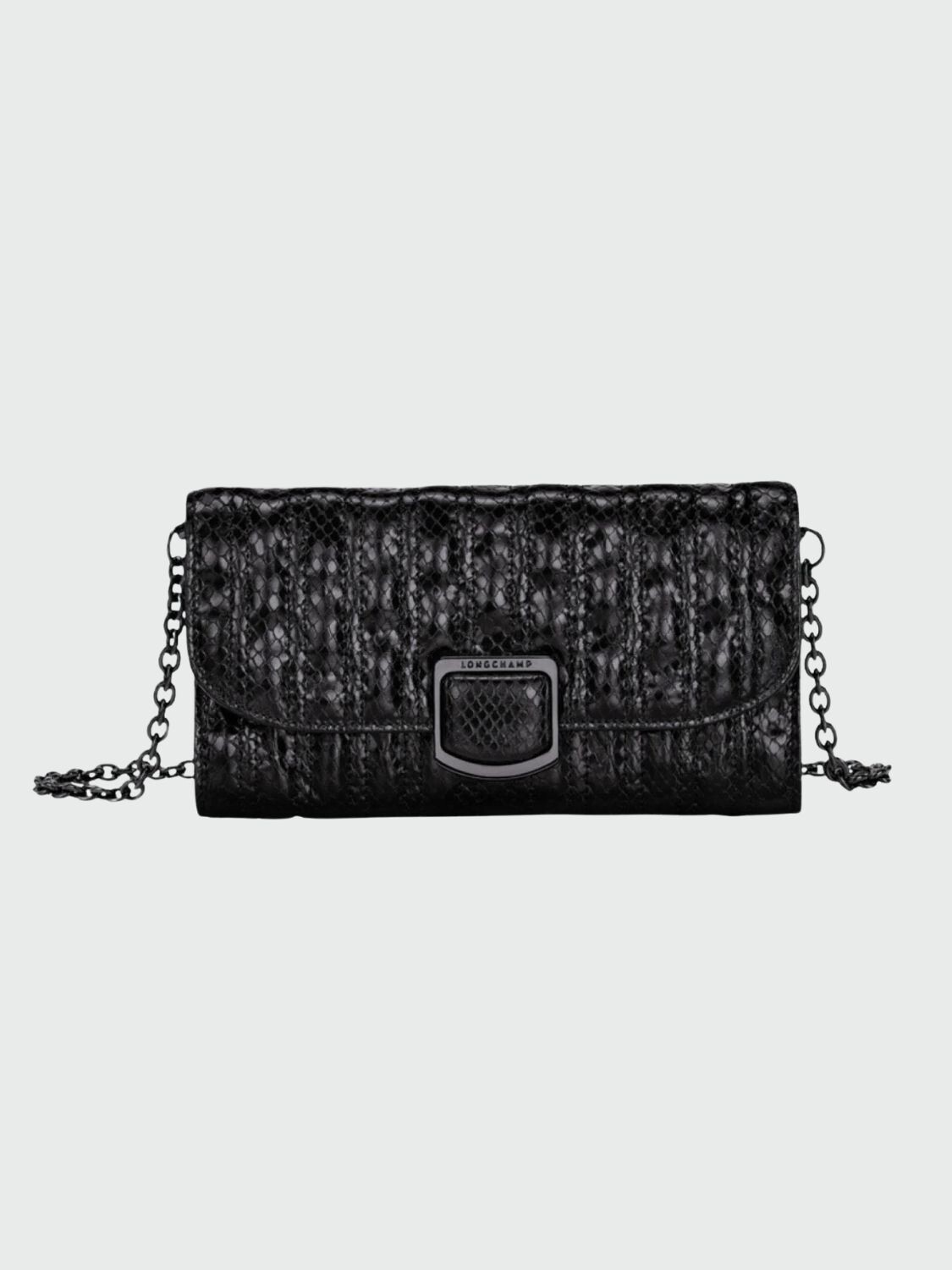 Longchamp -Sobre de cuero impreso pitón, con solapa, Brioche Negro