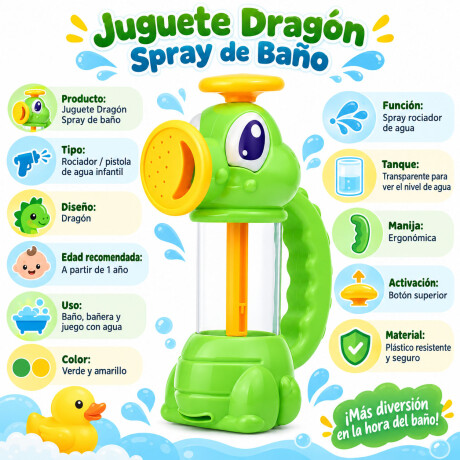 Juguete Baño Dragon Spray Rociador Agua Infantil Verde/amarillo