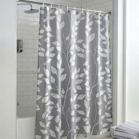 Cortina Baño Bukara con Argollas 180 x 180 cm 8064 HOJAS GRIS
