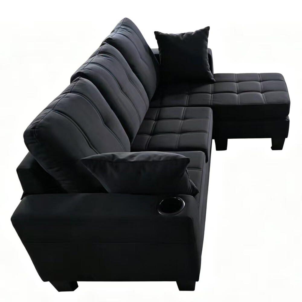 SOFÁ SILLÓN CON CHAISE negro