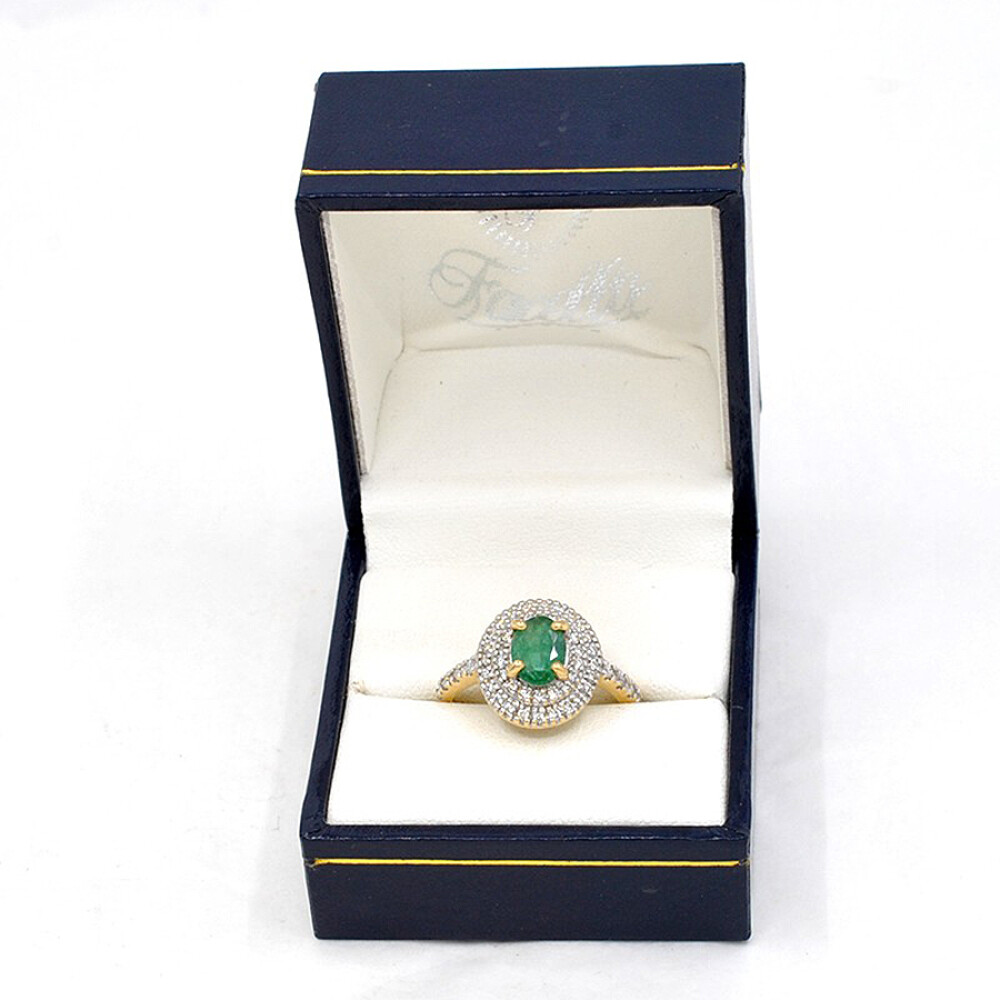 Anillo En Oro 18K, Esmeralda Y Brillantes Anillo En Oro 18K, Esmeralda Y Brillantes