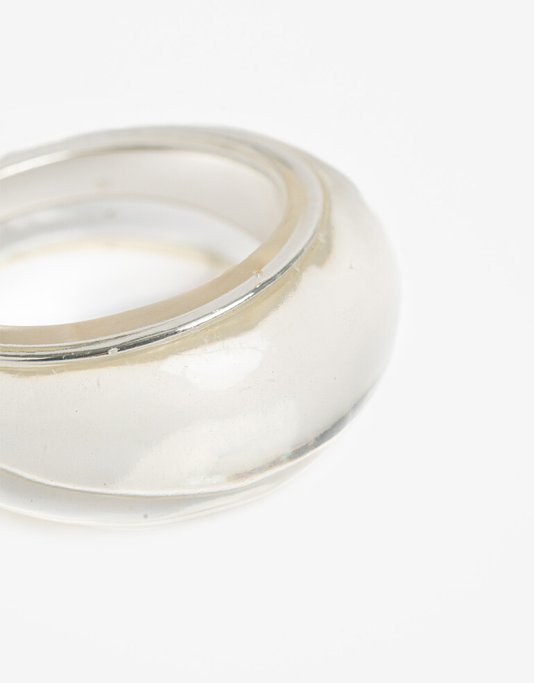 Anillos Medianos y Grandes Acrilico Anillo Metal Y Resina. - Plateado Rodio