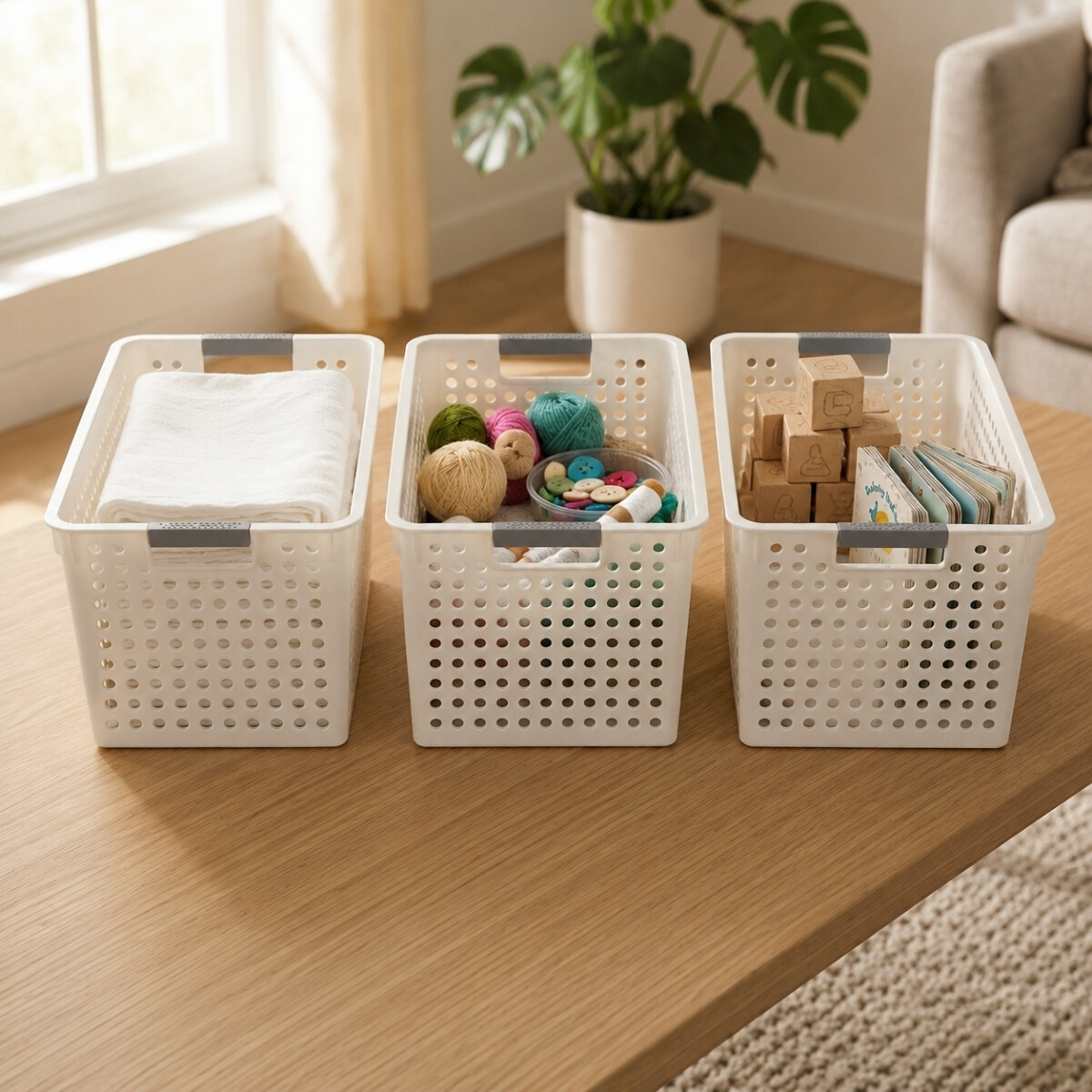 Set x3 Cesto calado M 31 x 21,5 x 17,5 cm - BLANCO 
