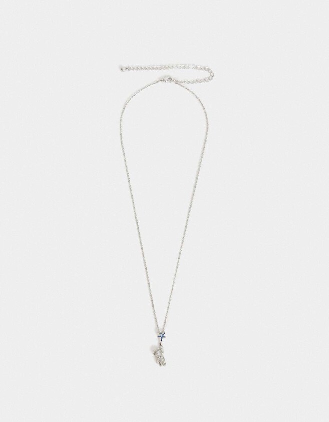 Cadena Corta con Dije Packaging especial Collar De Oso Con Strass - Plateado