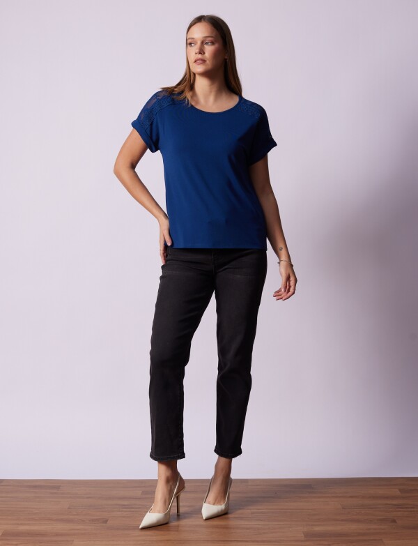 Remera Manga Broderie AZUL