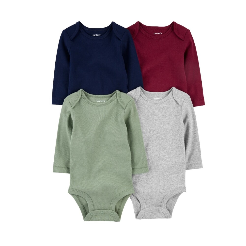 Set de Bodies Carters x4 Talle RN LISOS azul verde gris bordeaux