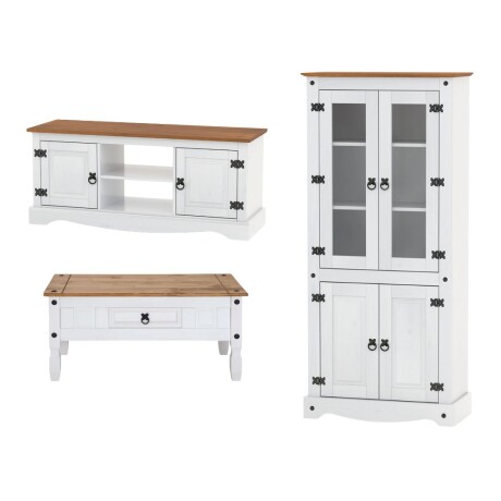 Promo Mesa Ratona + Biblioteca Cristalero + Rack de Tv Linea Naturale Blanco/Roble