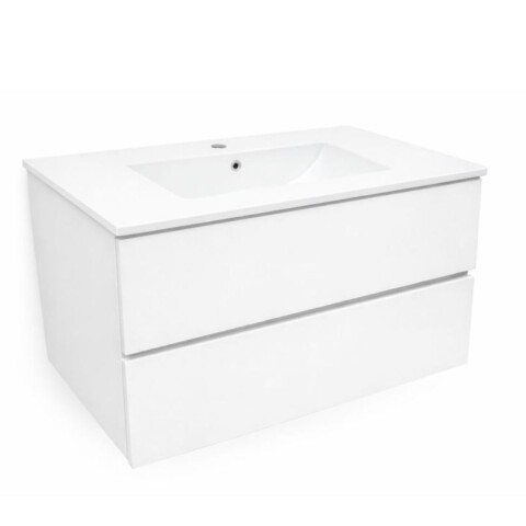 Mueble de baño suspendido Blanco 80 cm con bacha de loza Mueble De Baño Suspendido Blanco 80 Cm Con Bacha De Loza