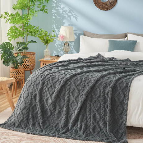 Manta Frazada Polar 2 Plazas Rombos Suave Cálida Cama o Sofá Gris Oscuro