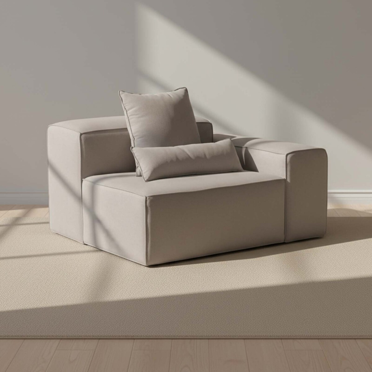 SOFÁ KAI - 1 CUERPO TELA GRIS MODULAR CON BRAZO DERECHO 