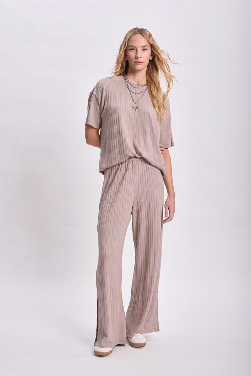 Pantalón ancho lanilla - Taupe 
