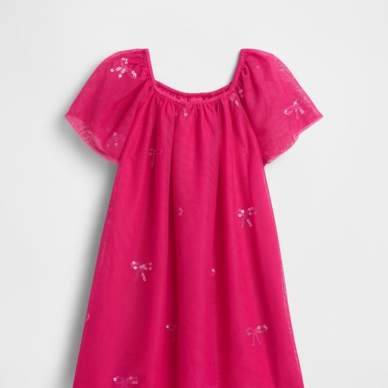 V-TULLE SEQUIN DRESS BRIGHT BEET