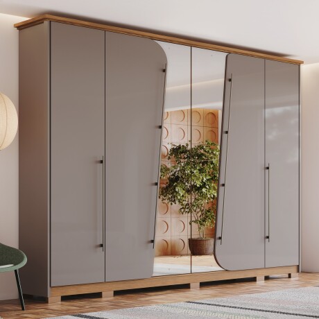 ROPERO DUBAI 6 PUERTAS 6 CAJONES INTERNOS CON ESPEJO GUARDARROPA CLOSET ARMARIO CANELA