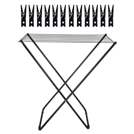 Set Mor Tendedero Plegable en Acero 5.2Mt Ropa + 12 Palillos Negro