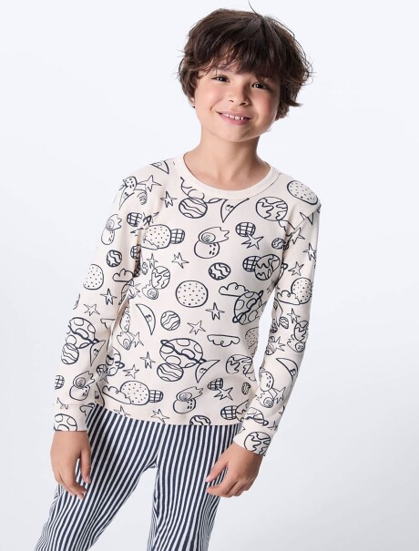 PIJAMA INFANTIL ESTAMPADO EN ALGODÓN BLANCO
