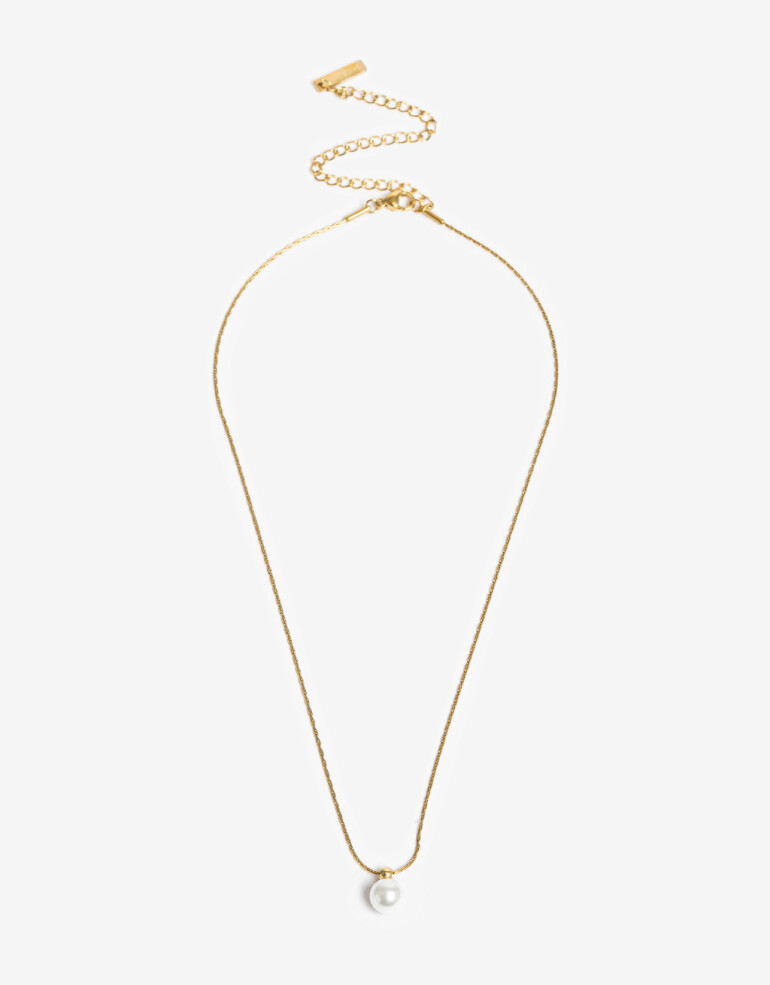 Cadena Corta con Dije Perla Cadena De Acero Con Dije Perla - Dorado