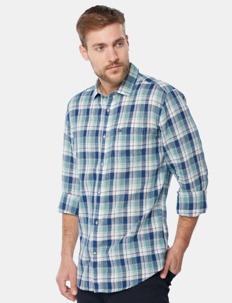 CAMISA DE LINO A CUADROS Verde