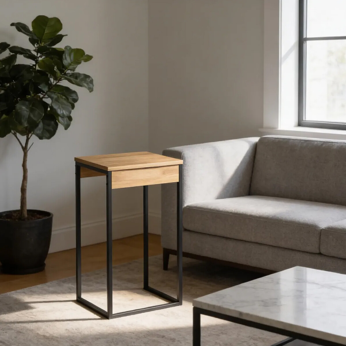 Mesa Lateral Lumber Metal Madera Living Mlt1481ma - MESA LATERAL LUMBER 