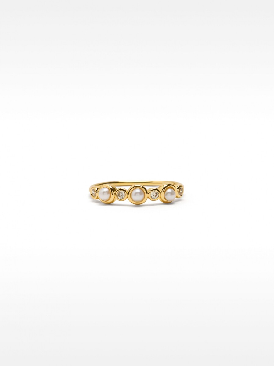 Anillo Con Circonitas Y Perlas - dorado 
