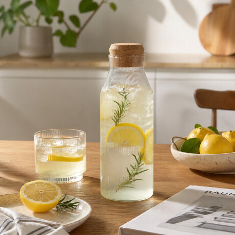 Botella de vidrio facetado de 1.2L con tapa de bambú Sc