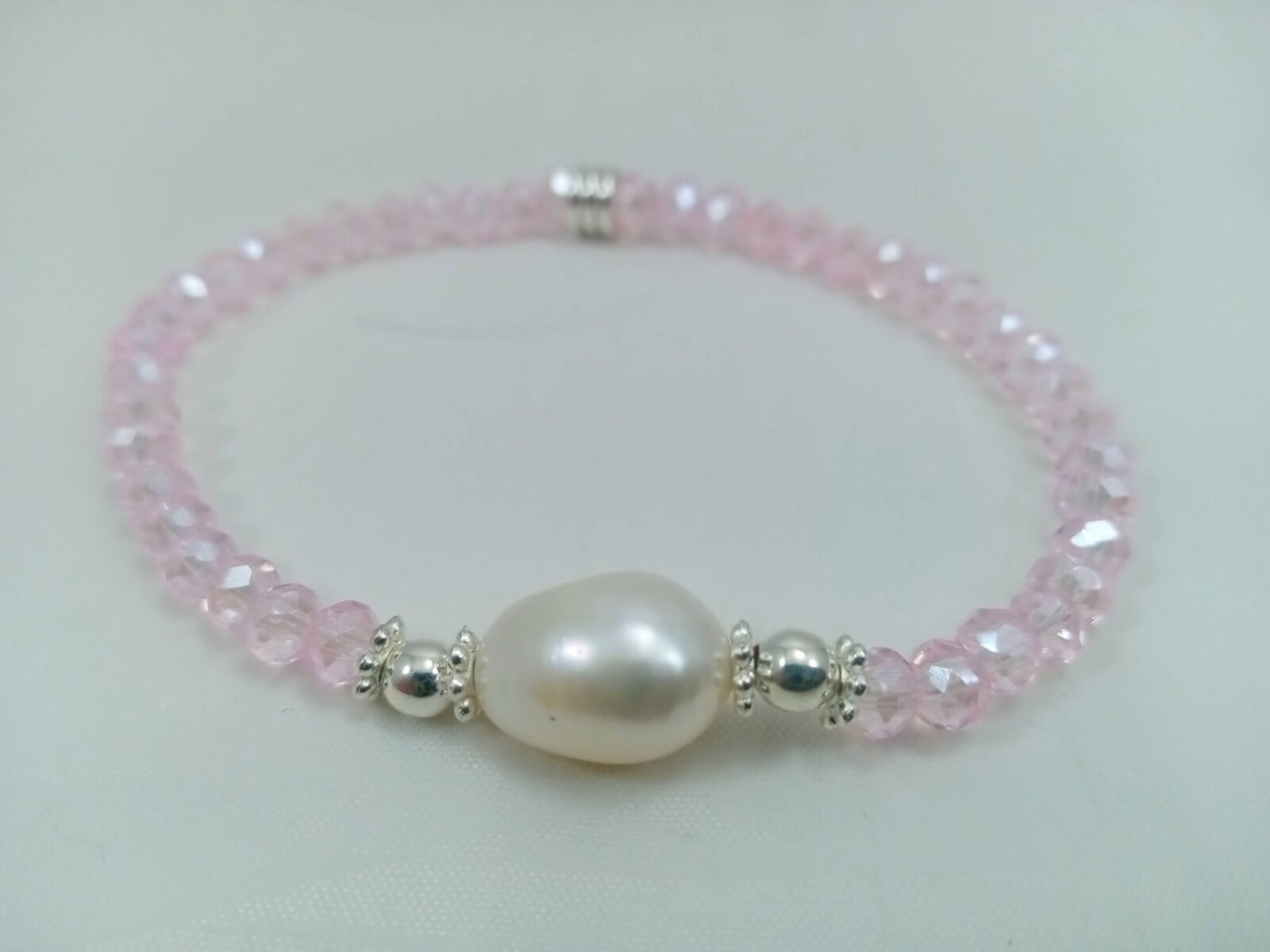 Pulsera Madre perla y cristales - Cristales Rosa 