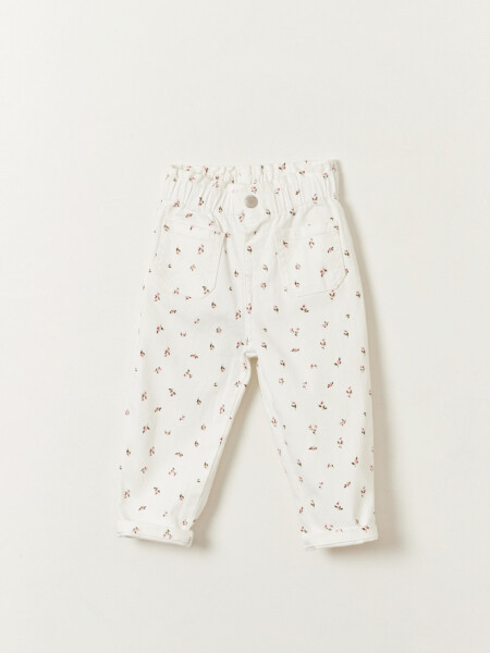 Pantalón jean paper bag Estampado Flores Crudo