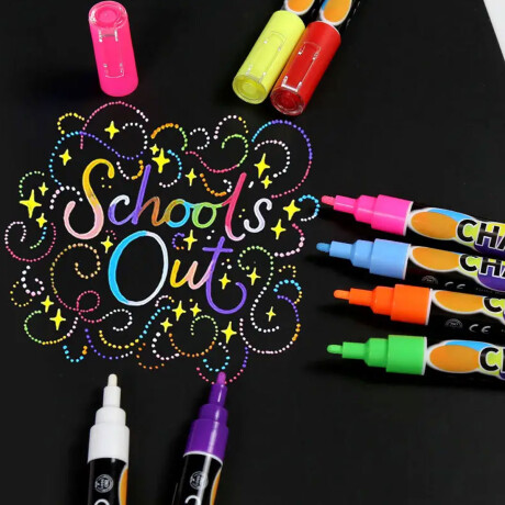 Set X24 Marcadores Tiza Líquida Punta Reversible Chalk Neon Brillo P/ Vidrio, Papel, etc Esc001001