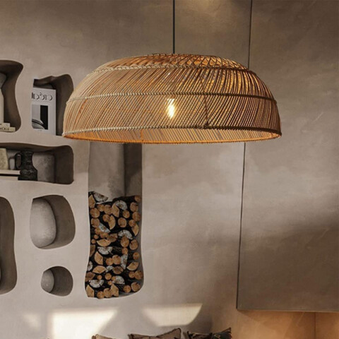 Lámpara colgante campana de ratán E27 Ø500x180mm IX9522