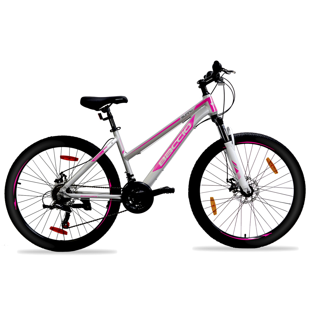 Bicicleta Baccio Sunny Lady rodado 26 Montaña Shimano 21 cambios - BLANCO/FUCSIA 