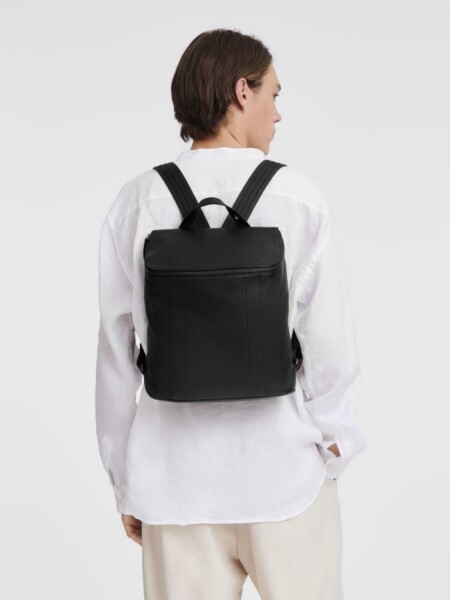 Longchamp -Mochila de cuero talle M, Longchamp 3D Negro