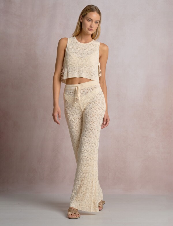 Pantalón Boho Calado Acampanado BEIGE