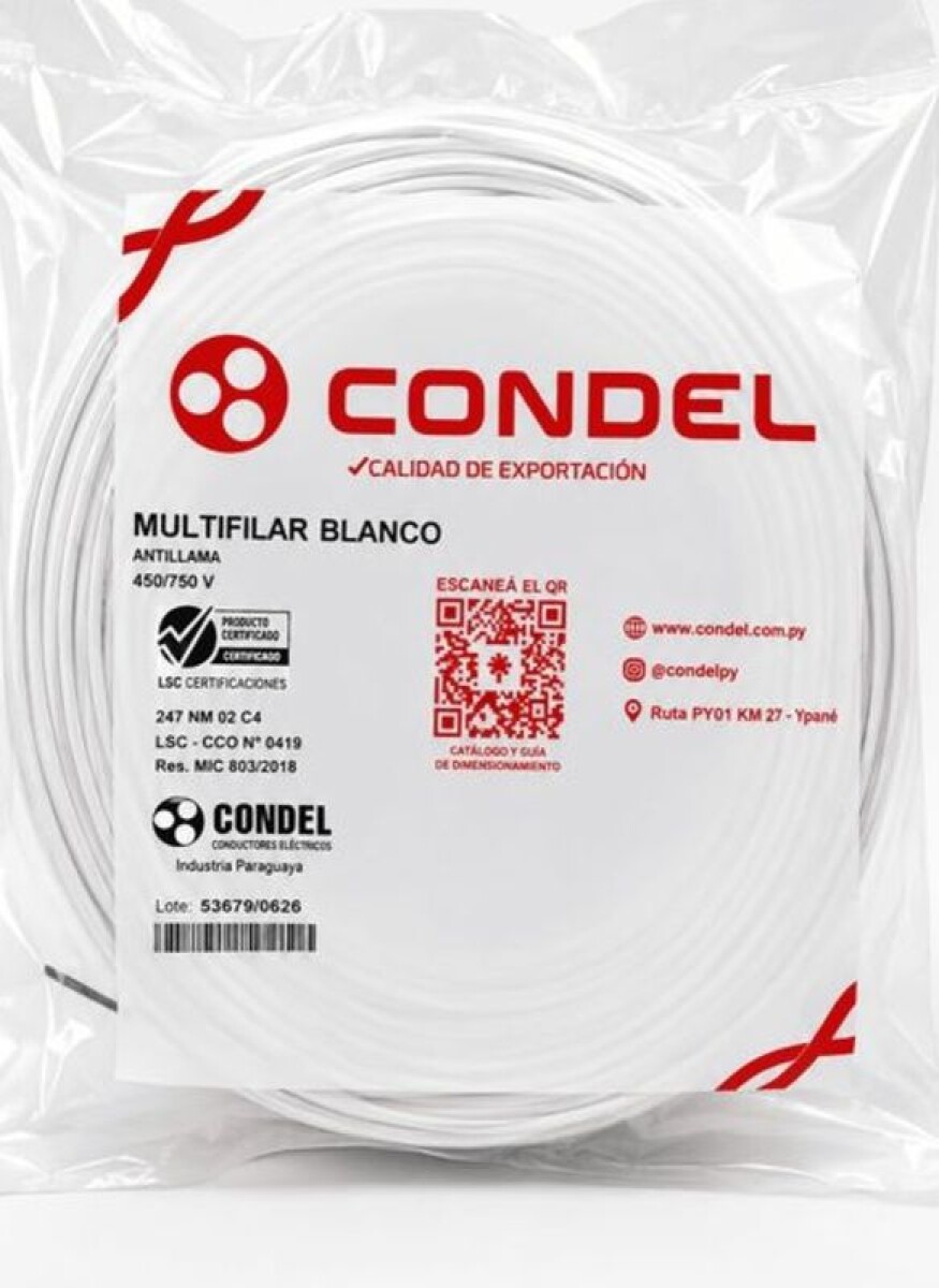 CABLE MULTIFILAR 0,50MM2 BLANCO CONDEL 