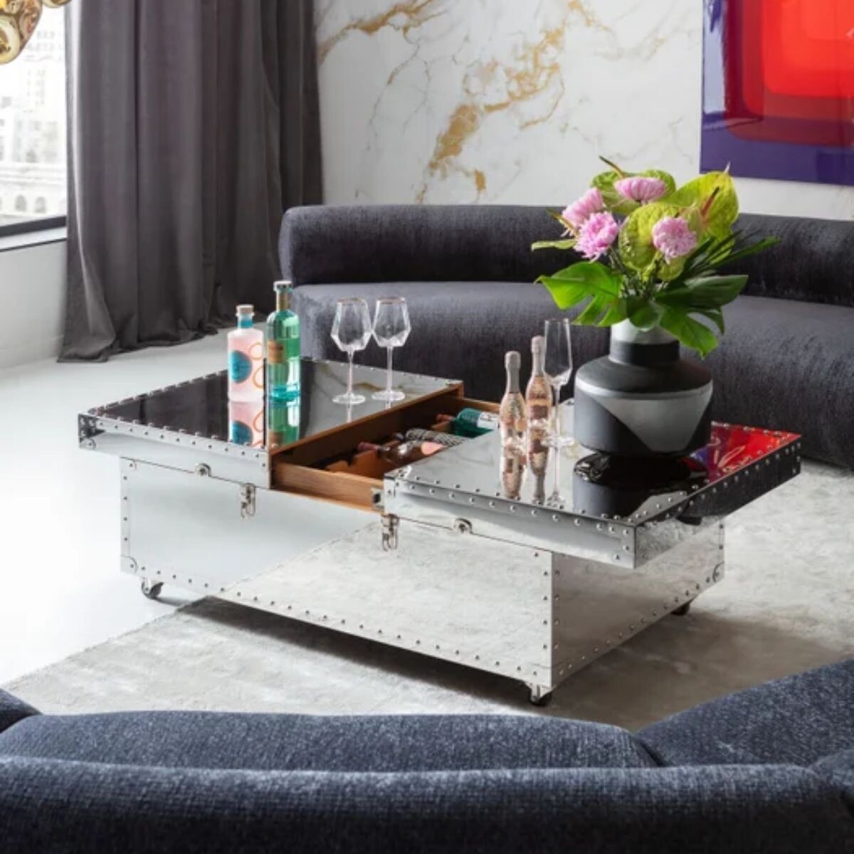 MESA DE CENTRO BAR VEGAS Plateado 