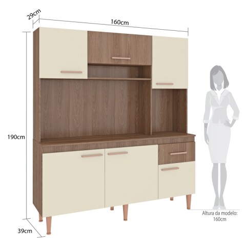 Alacena de cocina 6 puertas 1 cajón con pies en polipropileno regulables 160x29x39x190cm Alacena de cocina 6 puertas 1 cajón con pies en polipropileno regulables 160x29x39x190cm