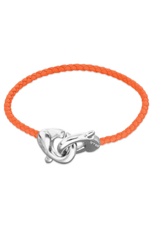PULSERA DE CUERO NARANJA CON MOSQUETÓN ENTRELAZADO BAÑADO EN PLATA Pulsera