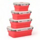 Set X4 Taper Contenedor Silicona Plegables Tapa Plastico Hermetica Rojo