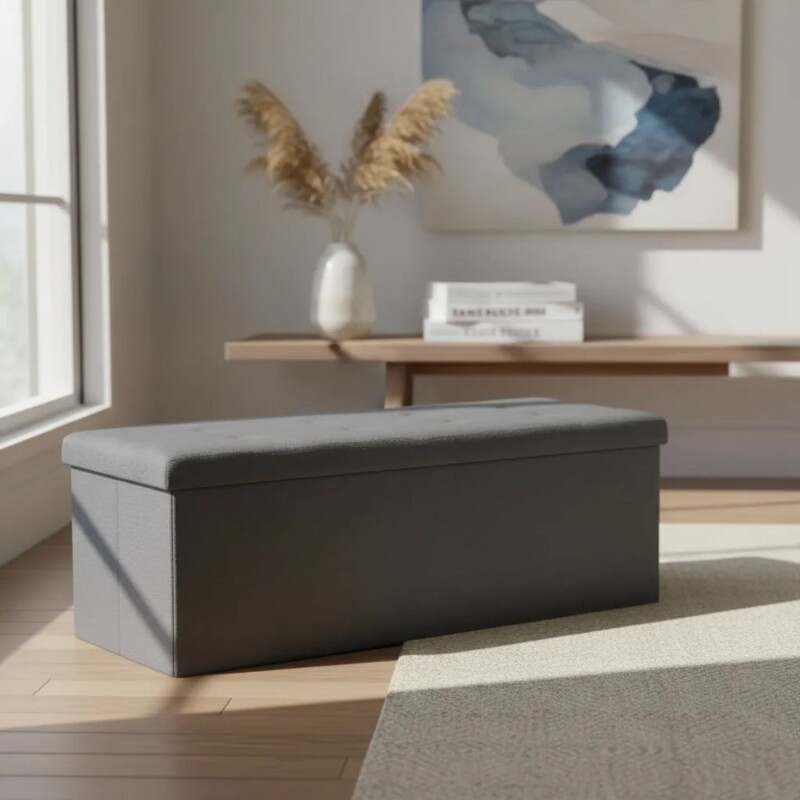 Puff Baúl Lumax Plegable 110x38 cm Organizador Living Dormitorio Gris Oscuro