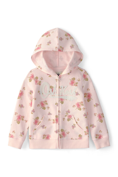 Campera de algodón, rosada, con capucha y logo, diseño floral Sin color