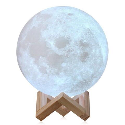 Velador con luz led lampara luna llena con base de madera c Unica
