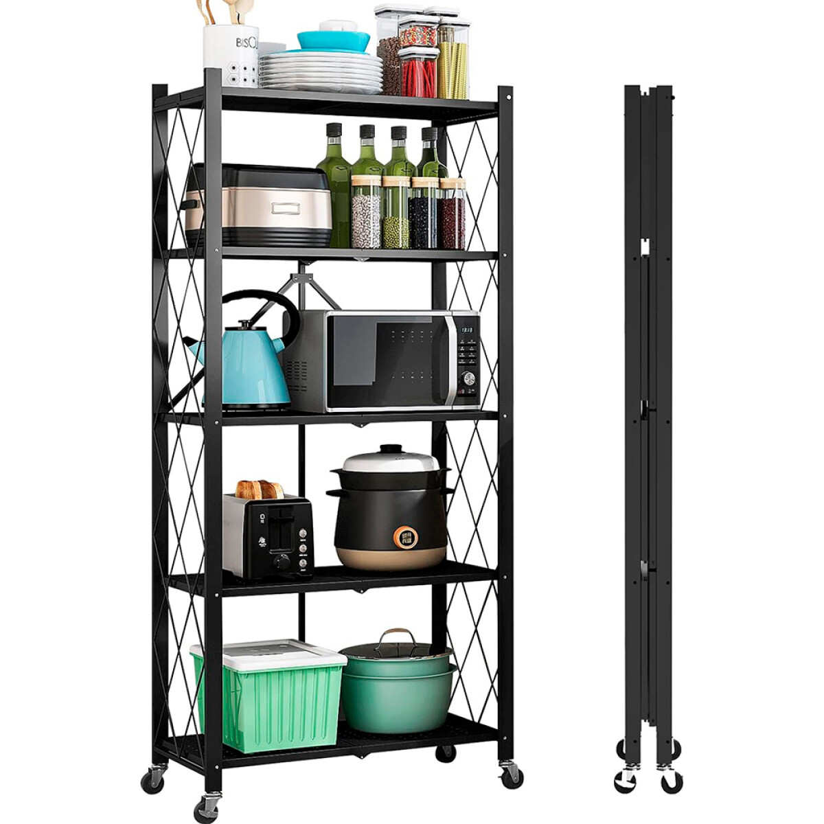 Repisa Organizador Metálica Plegable 5 Estantes Negra 821-3 - NEGRO 